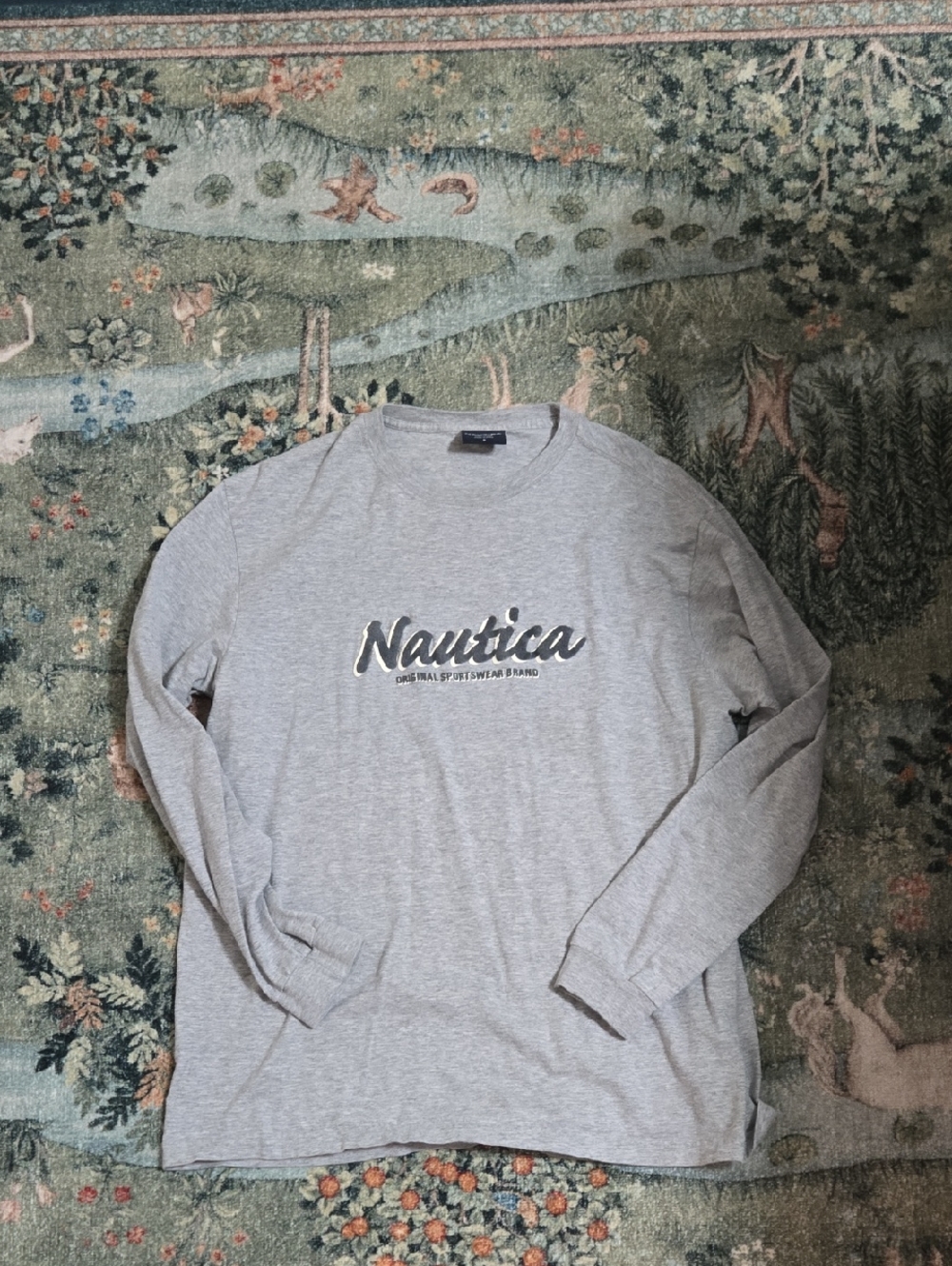 Nautica Light Grey Long Sleeve Script Logo Tee